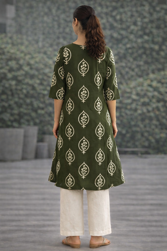 Green A-line kurta