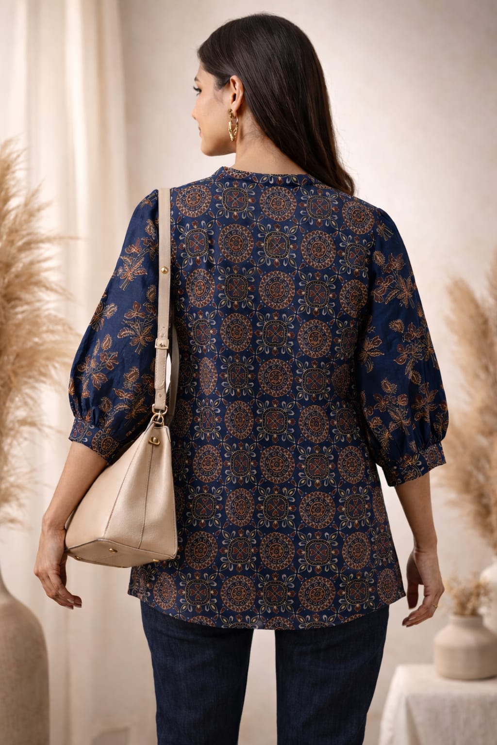 Printed blue cotton shirt