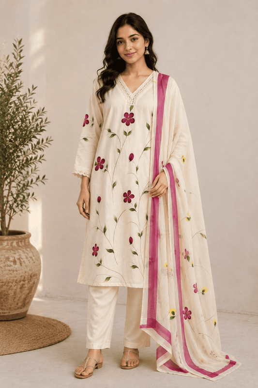 Hand paint ivory suit set