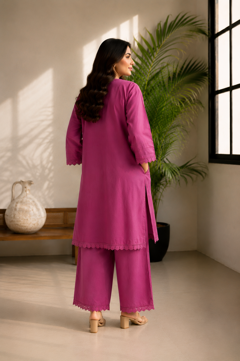 Summer fresh pink cotton suit set