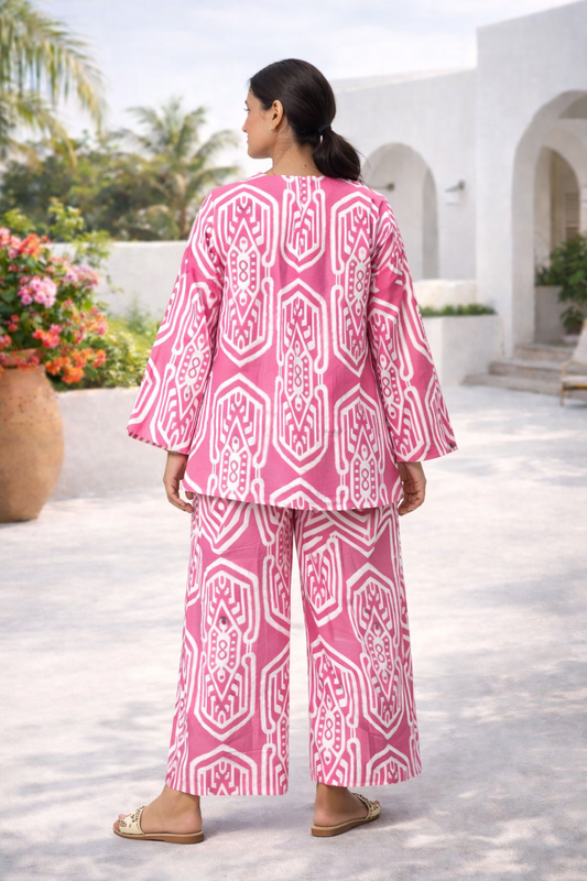 Printed pink cotton coord set
