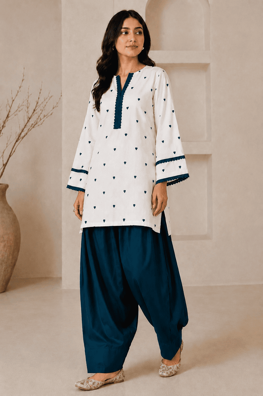 Blue heart kurta with farshi set