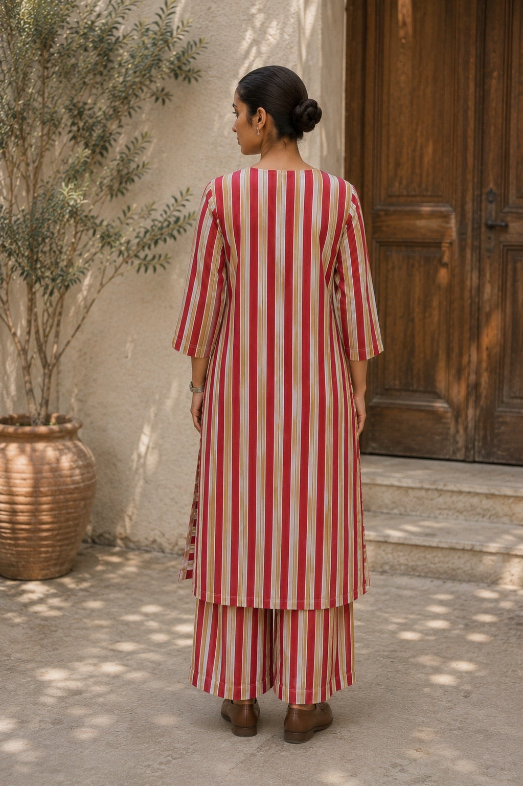 Red striped cotton coord set