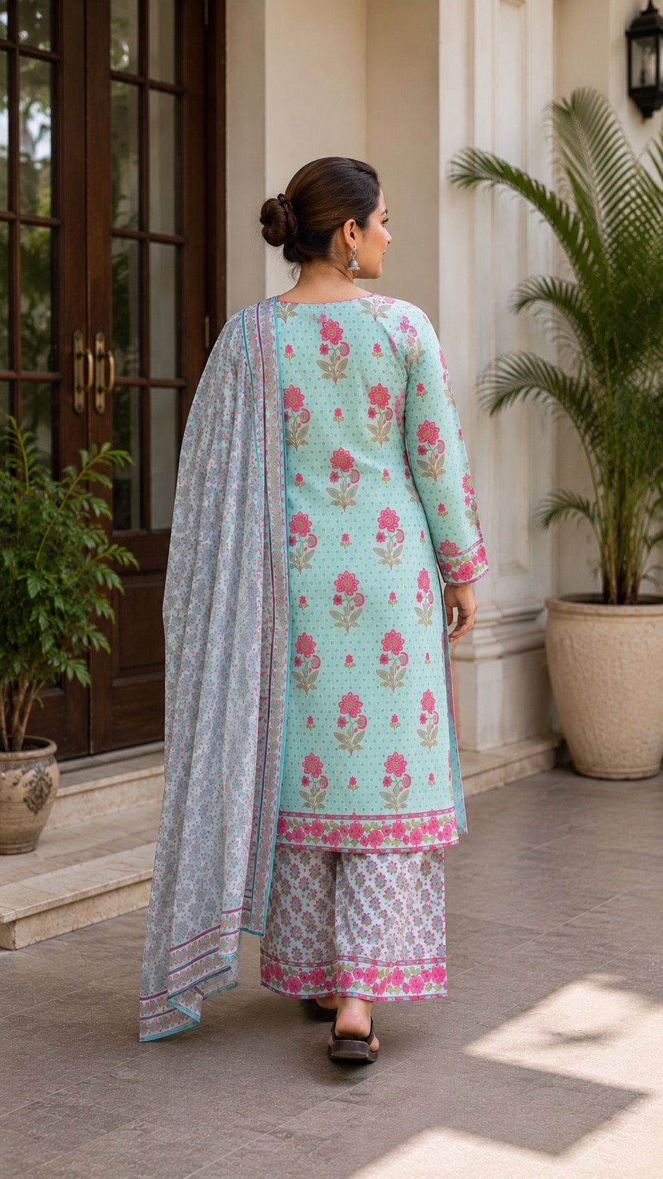 Printed blue cotton suit set