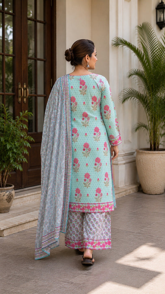 Printed blue cotton suit set