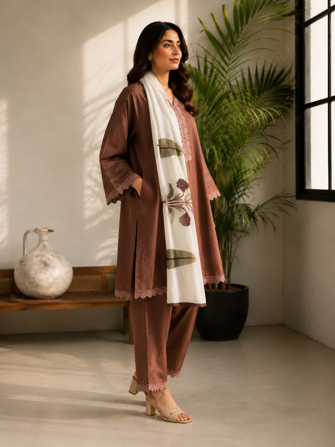 Summer fresh brown cotton suit