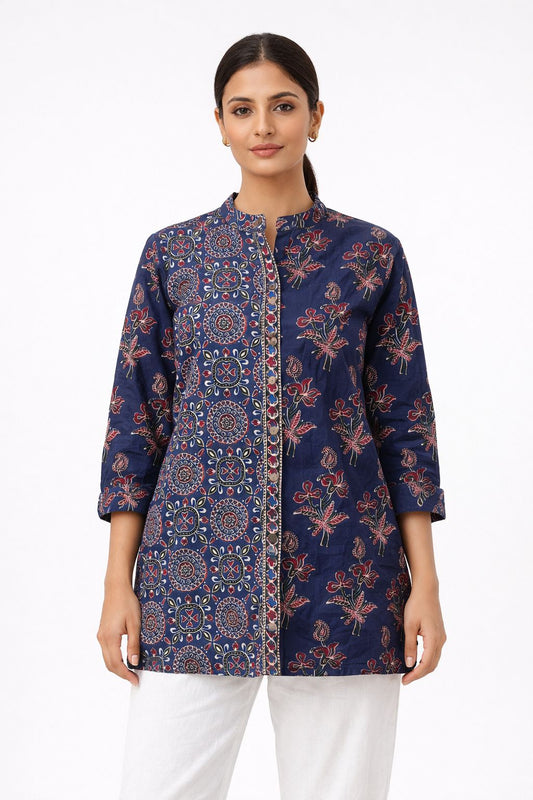 Printed blue cotton shirt