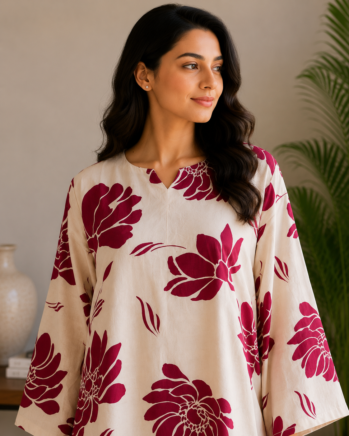 Short cotton flex kurta with Maroon Farsi Salwar