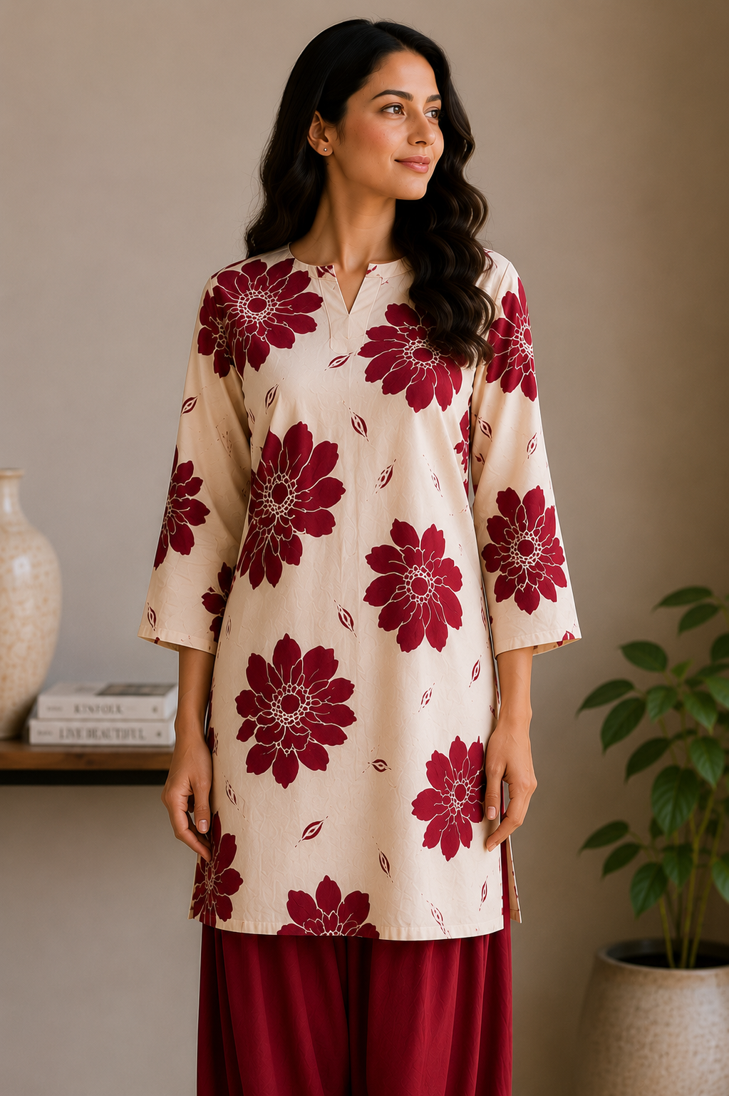 Short cotton flex kurta with Maroon Farsi Salwar