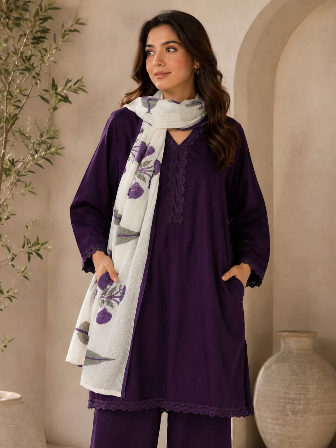Summer fresh purple cotton suit set
