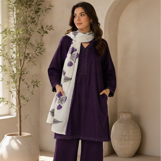 Summer fresh purple cotton suit set