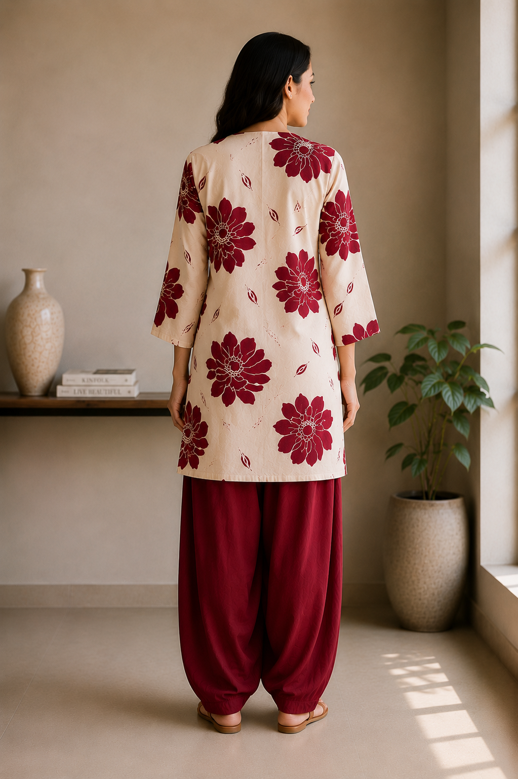 Short cotton flex kurta with Maroon Farsi Salwar