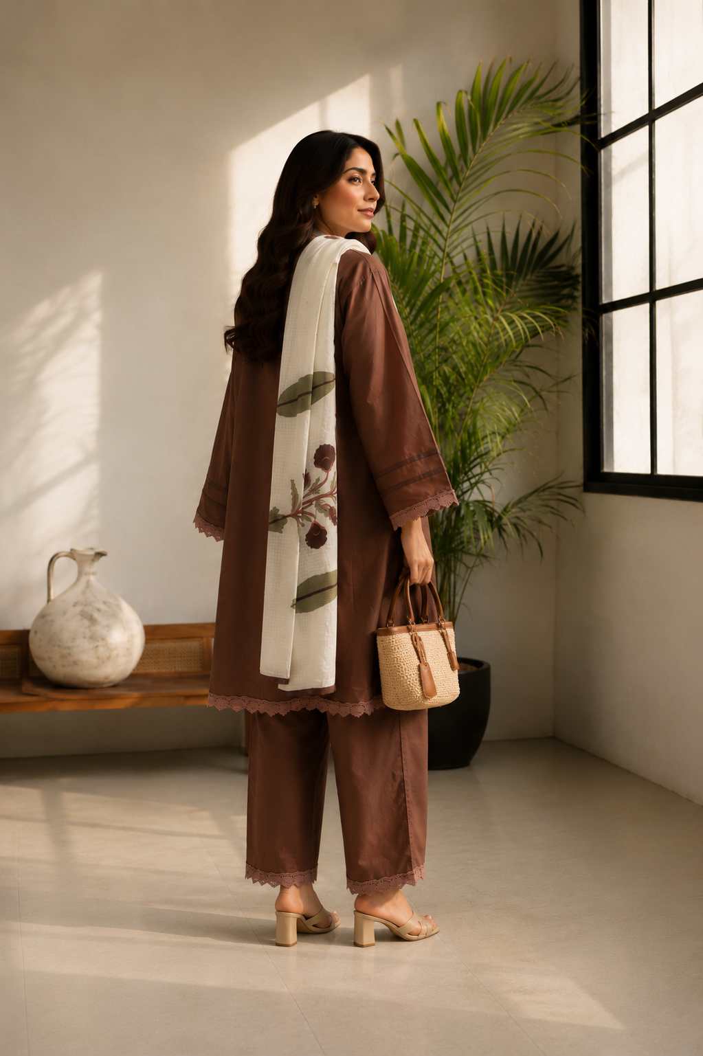 Summer fresh brown cotton suit