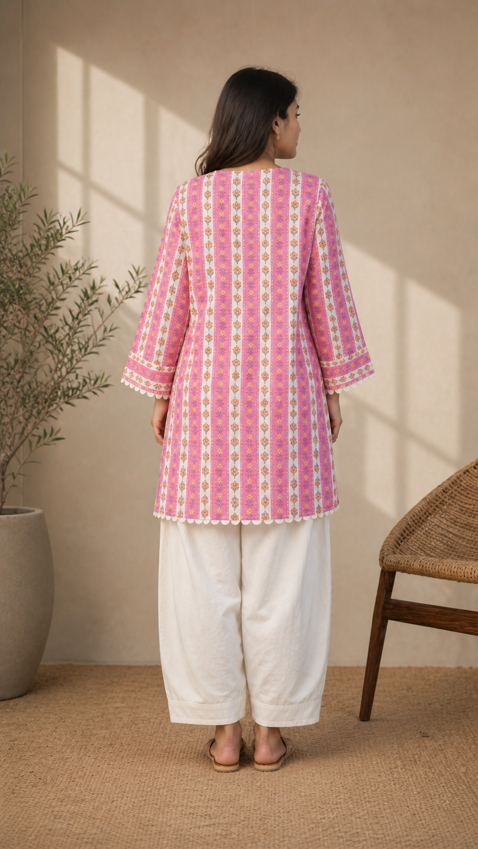 Pink cotton kurta with white farsi salwar