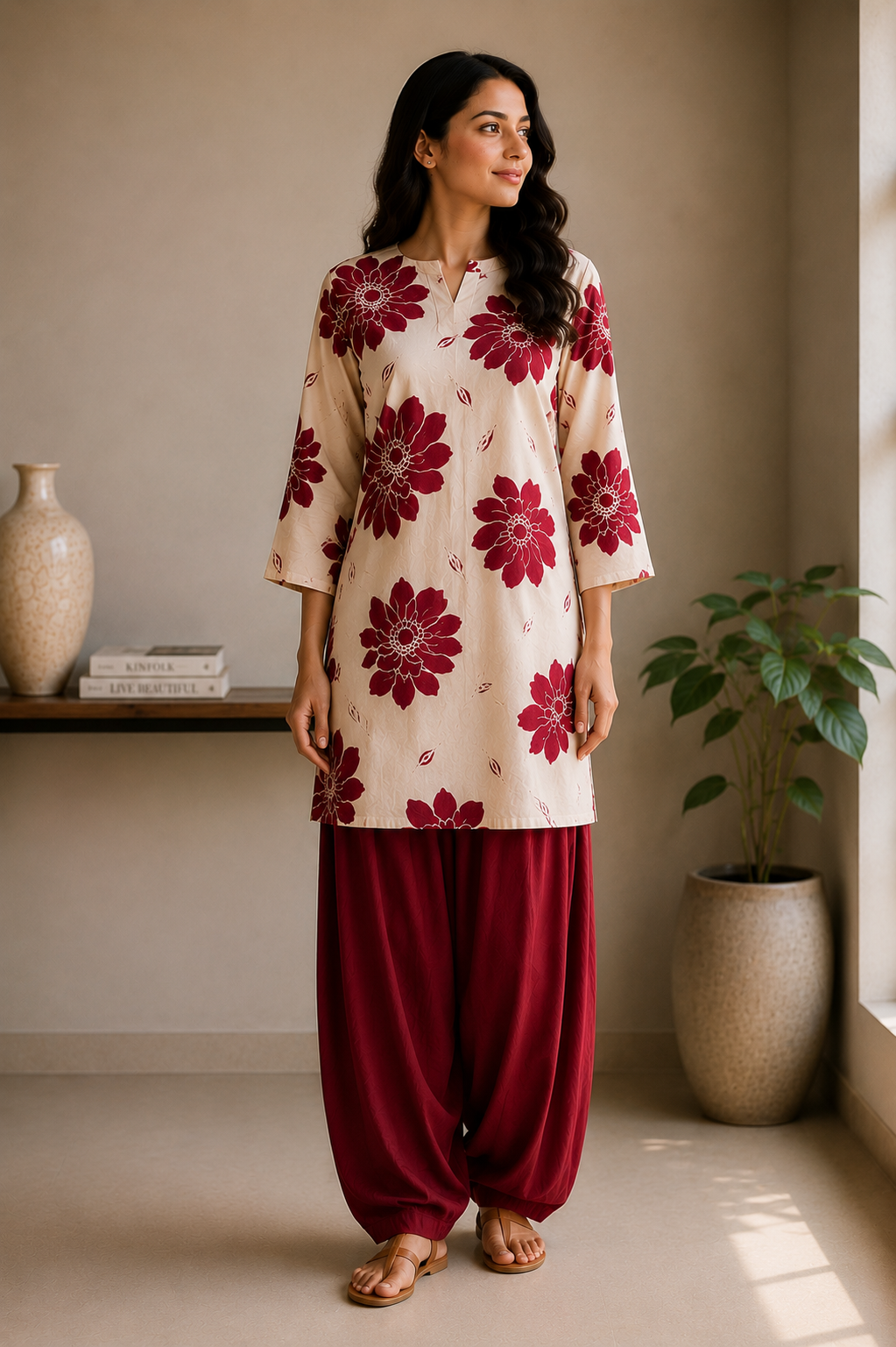 Short cotton flex kurta with Maroon Farsi Salwar