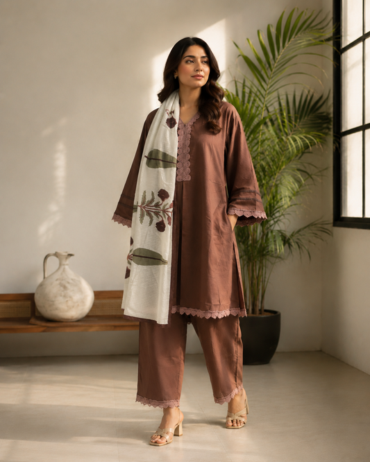 Summer fresh brown cotton suit