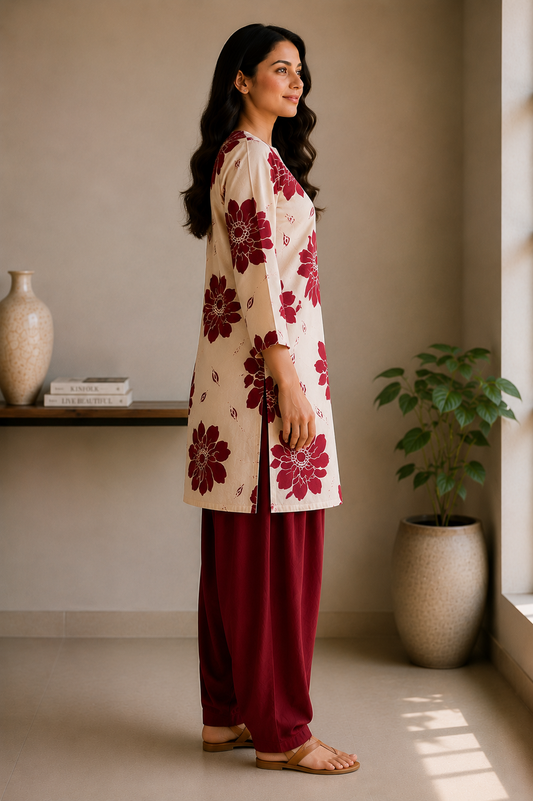 Short cotton flex kurta with Maroon Farsi Salwar