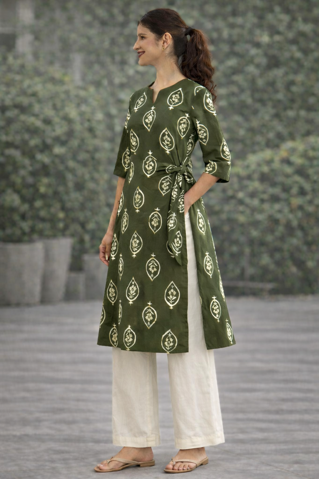 Green A-line kurta