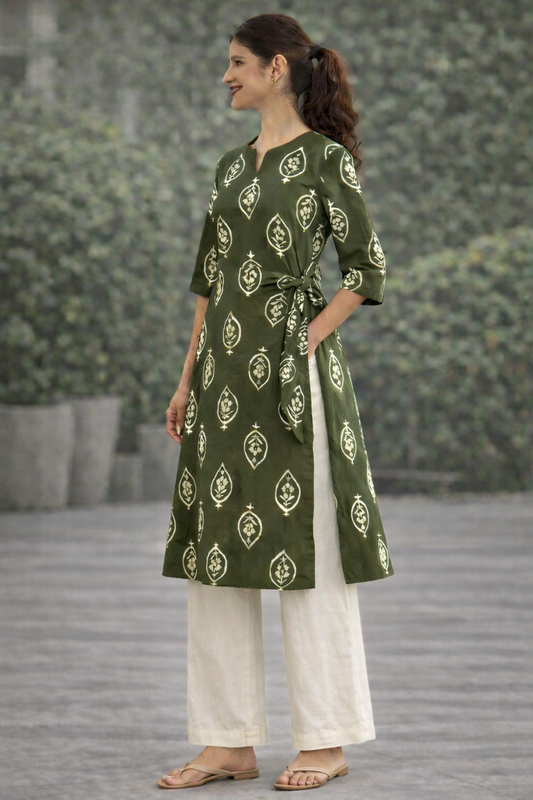 Green A-line kurta