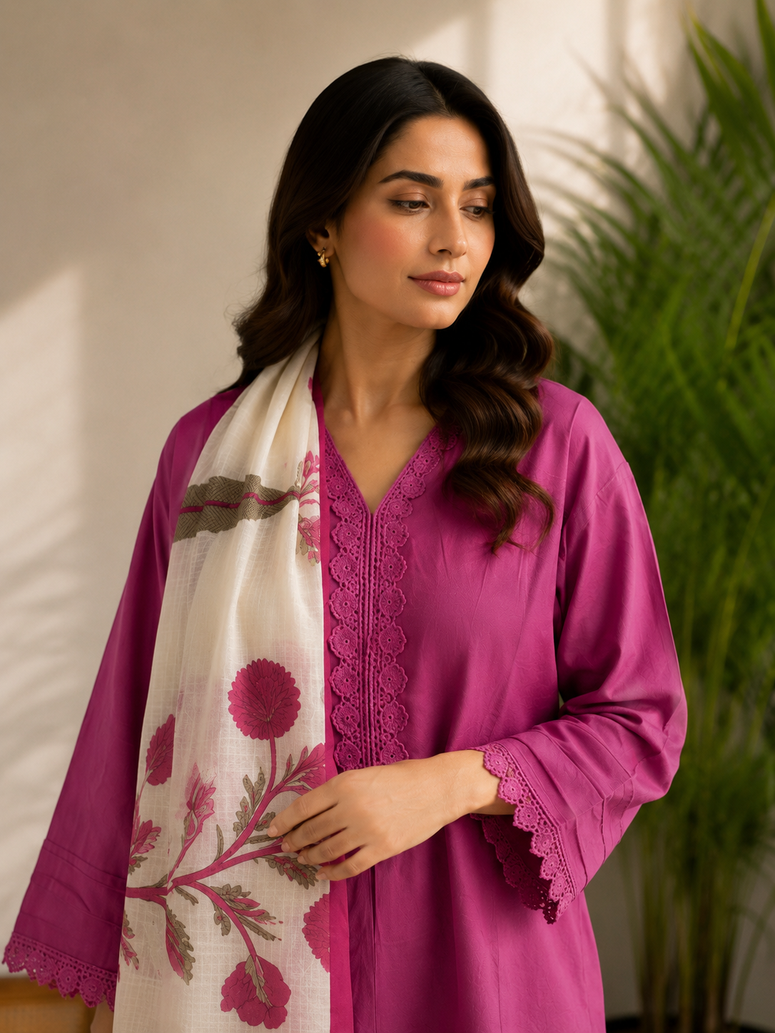 Summer fresh pink cotton suit set