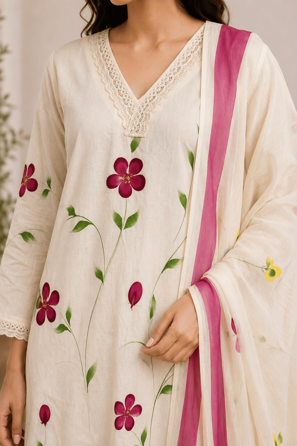 Hand paint  ivory suit set