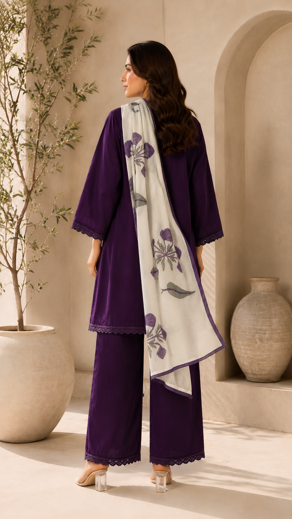Summer fresh purple cotton suit set