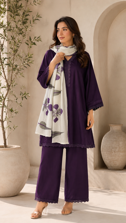 Summer fresh purple cotton suit set
