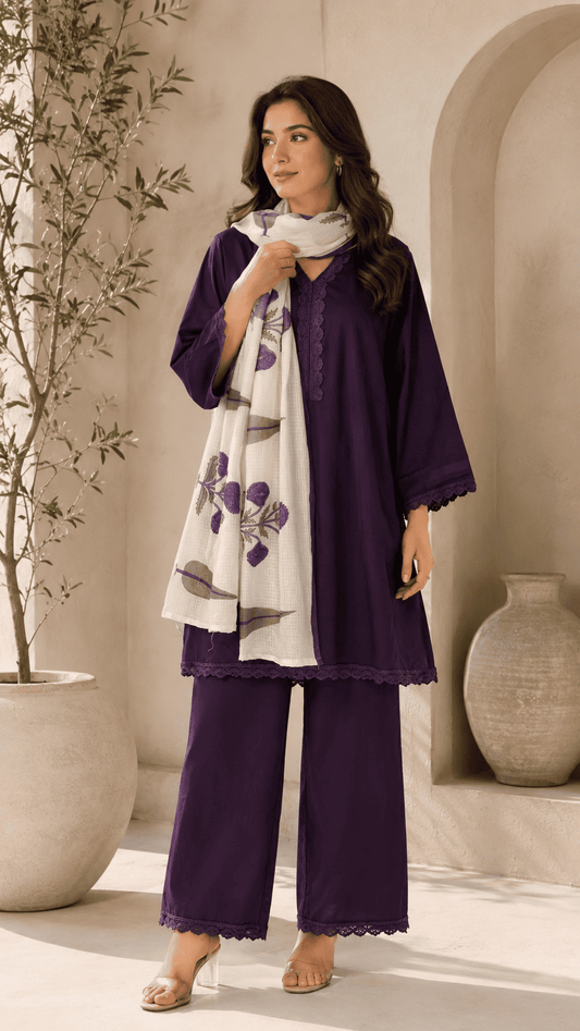 Summer fresh purple cotton suit set