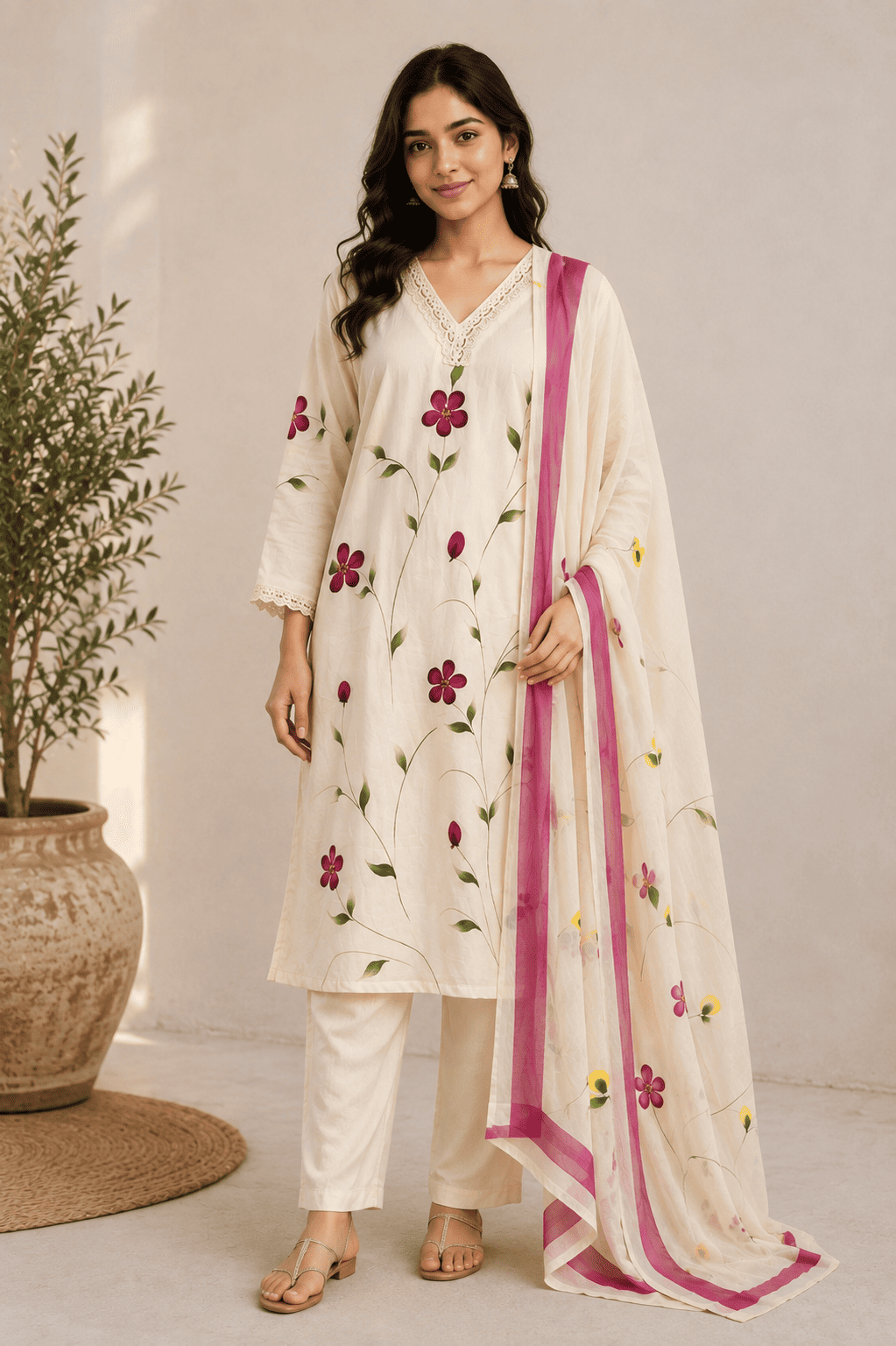 Hand paint  ivory suit set