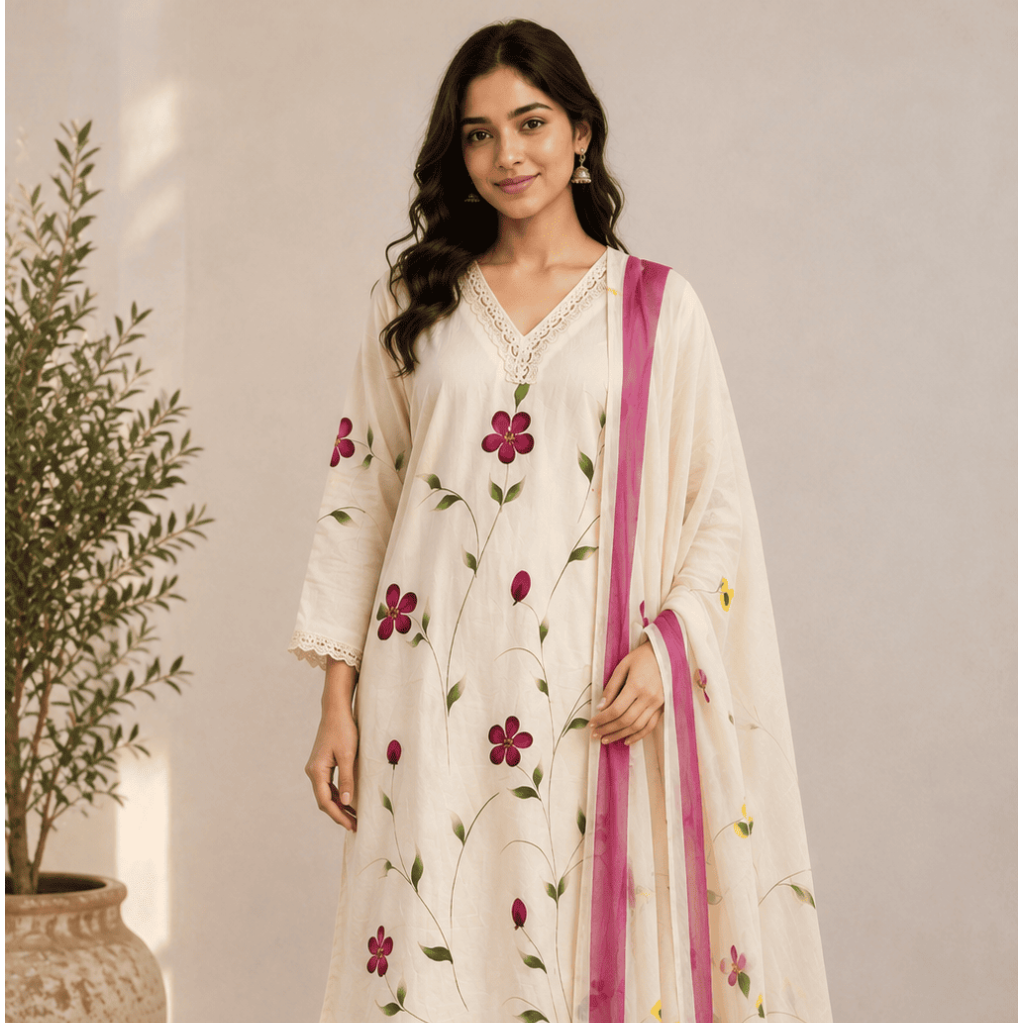 Hand paint  ivory suit set