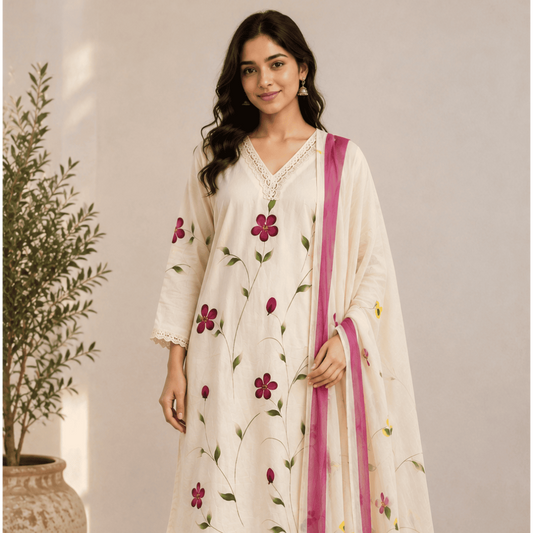 Hand paint  ivory suit set