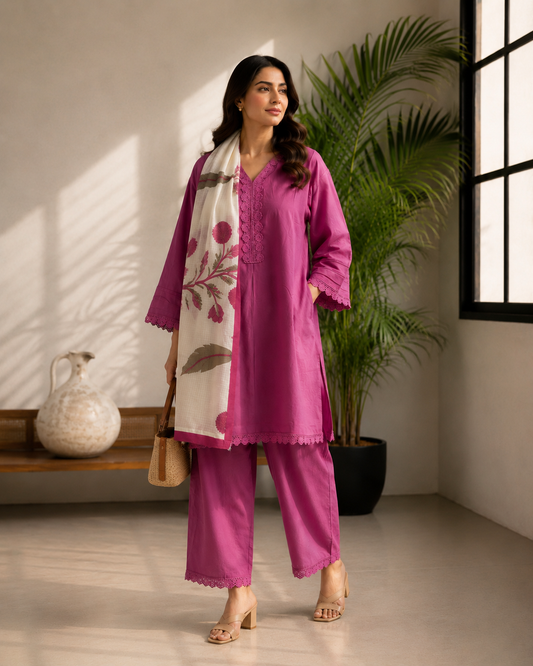 Summer fresh pink cotton suit set