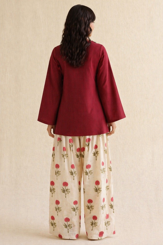 Maroon short kurta printed farsi