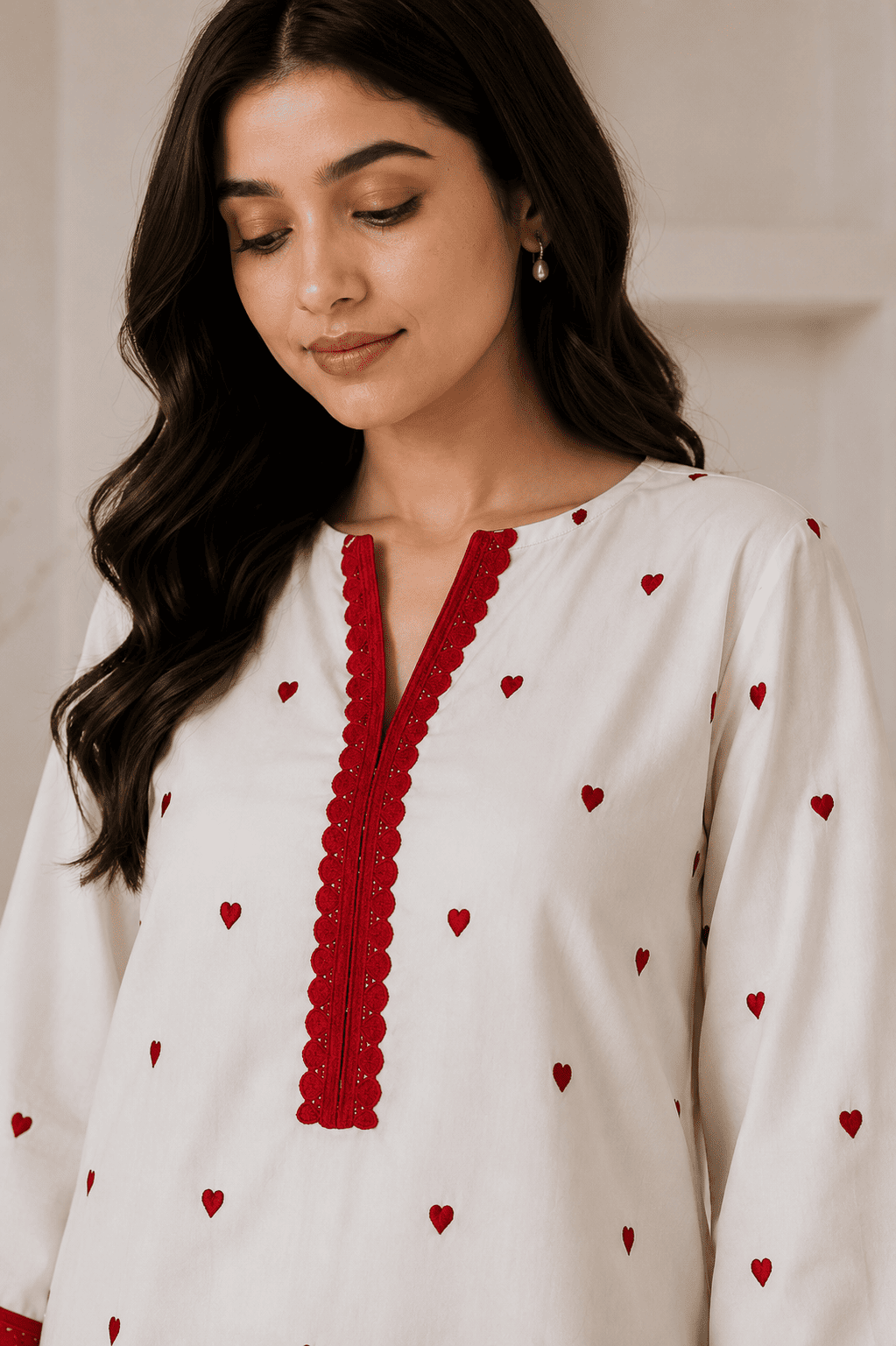 Red heart kurta with farshi