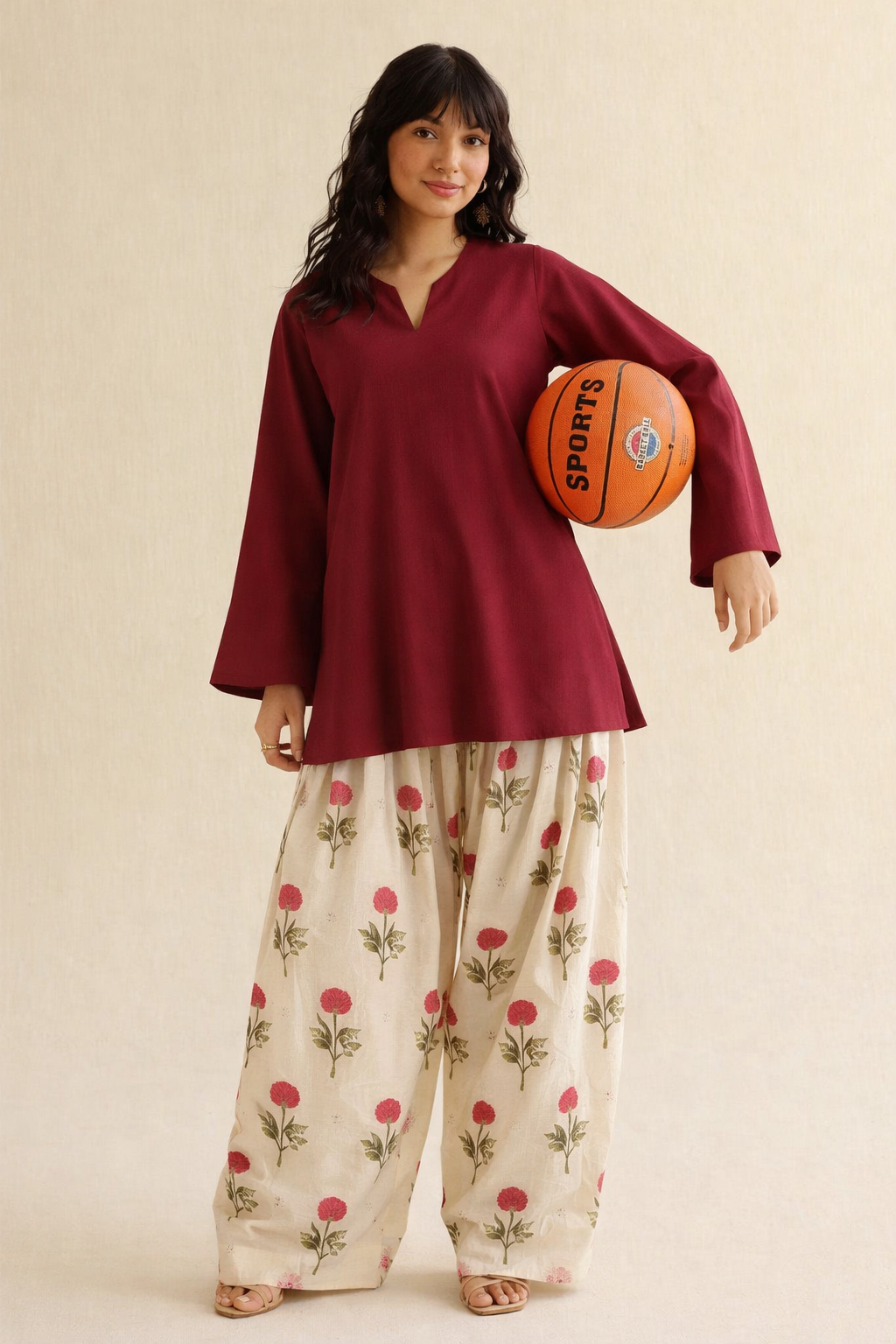 Maroon short kurta printed farsi
