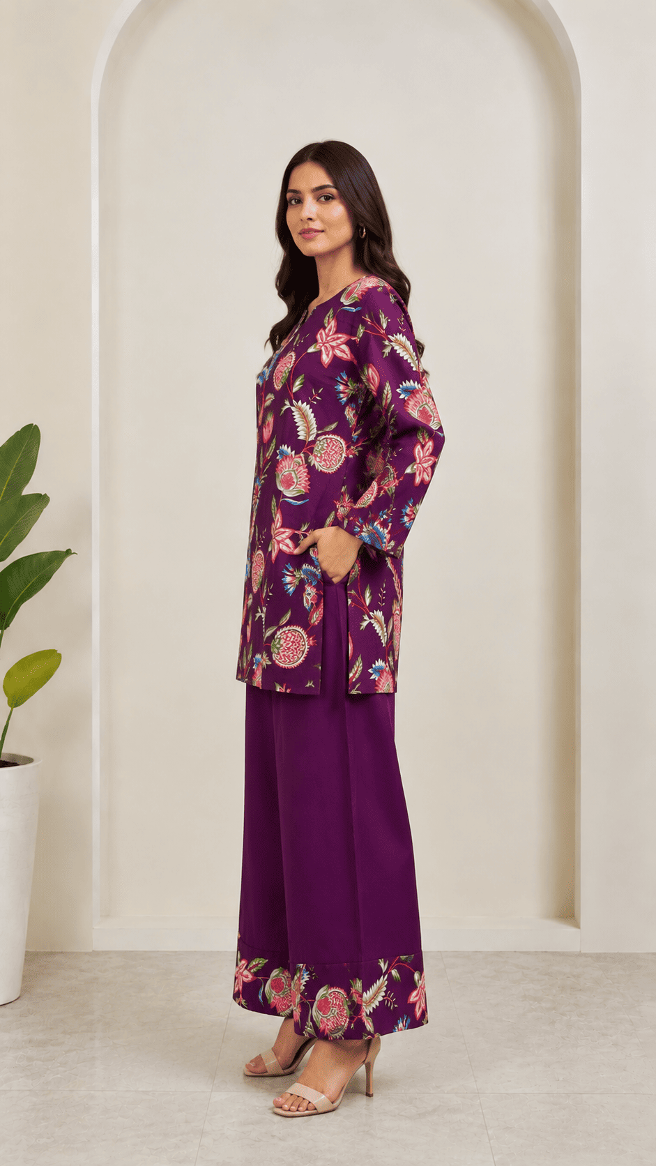 Purple printed coord set