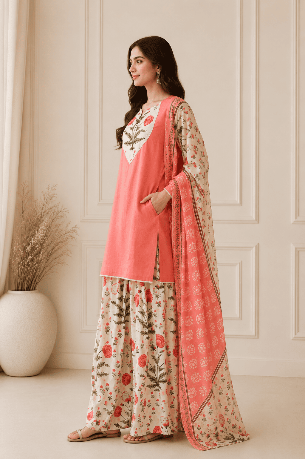 Peach farshi suit set