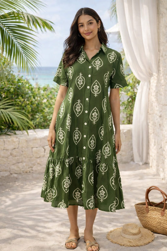 Summer A-line green dress