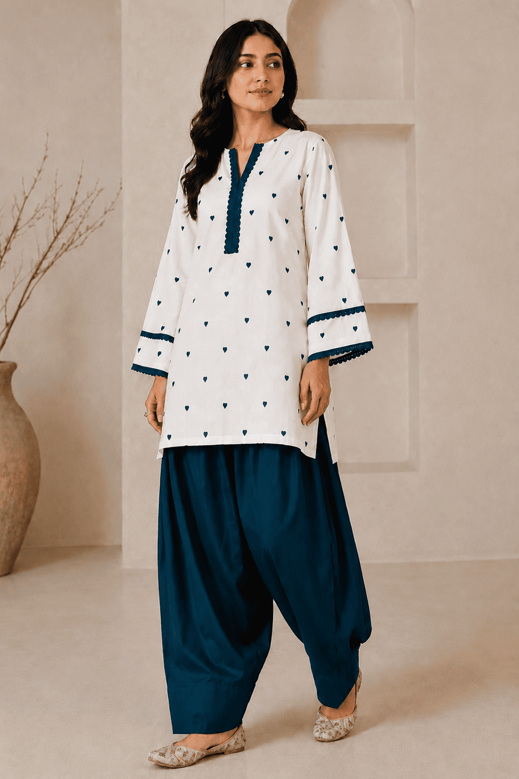 Blue heart kurta with farshi set