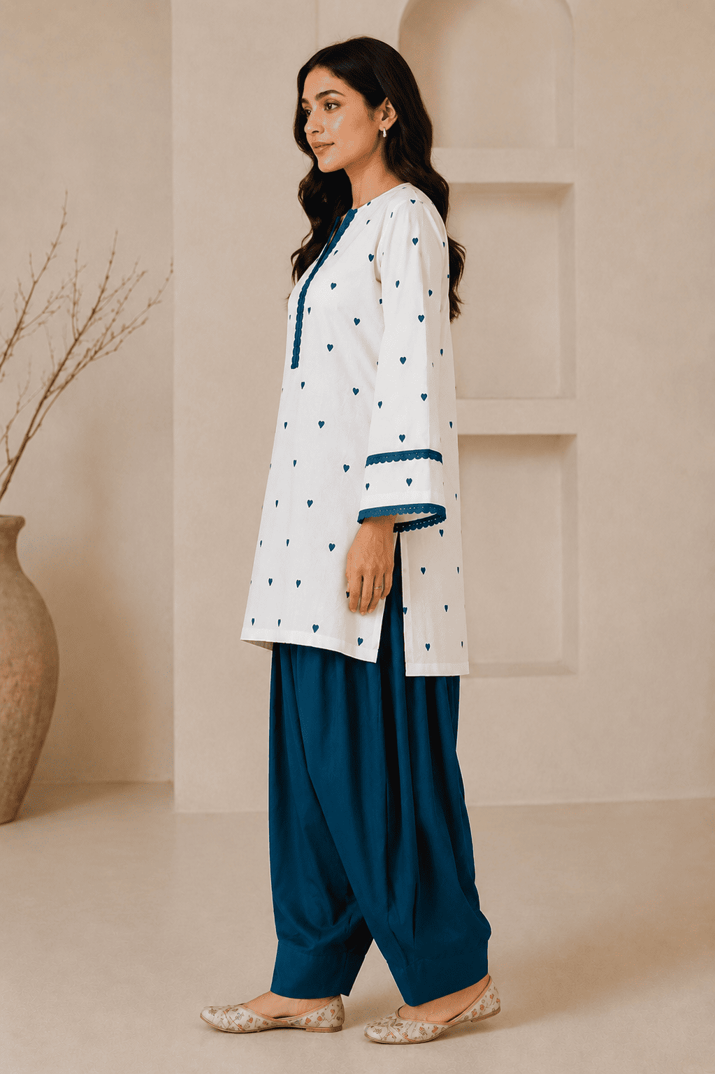 Blue heart kurta with farshi set