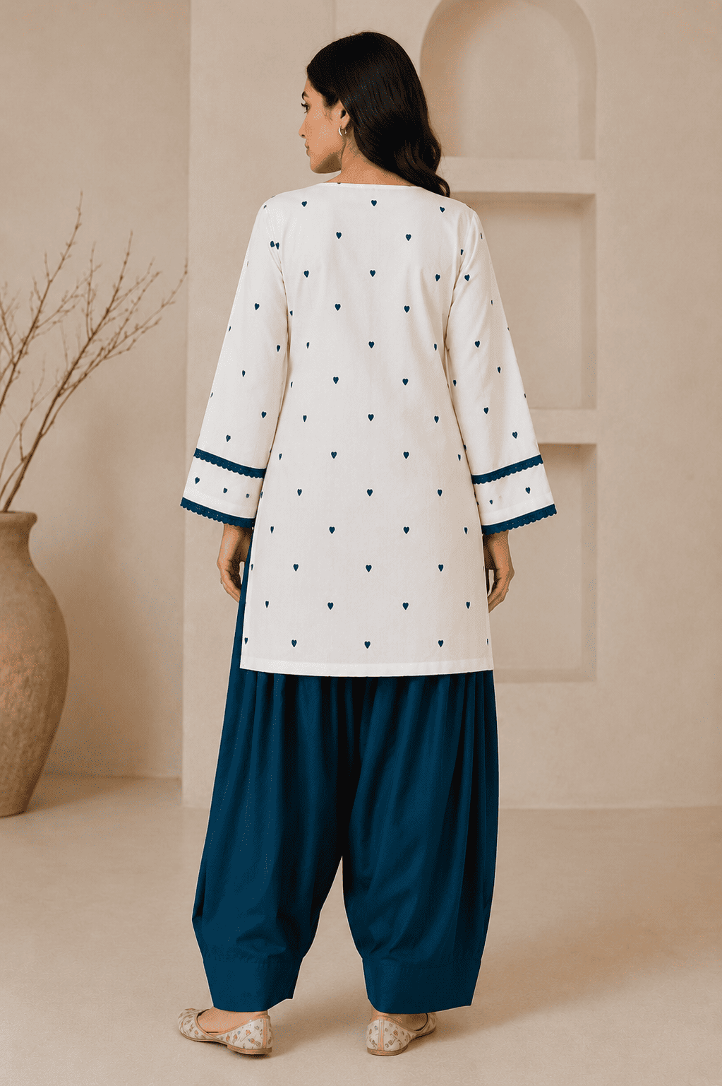 Blue heart kurta with farshi set