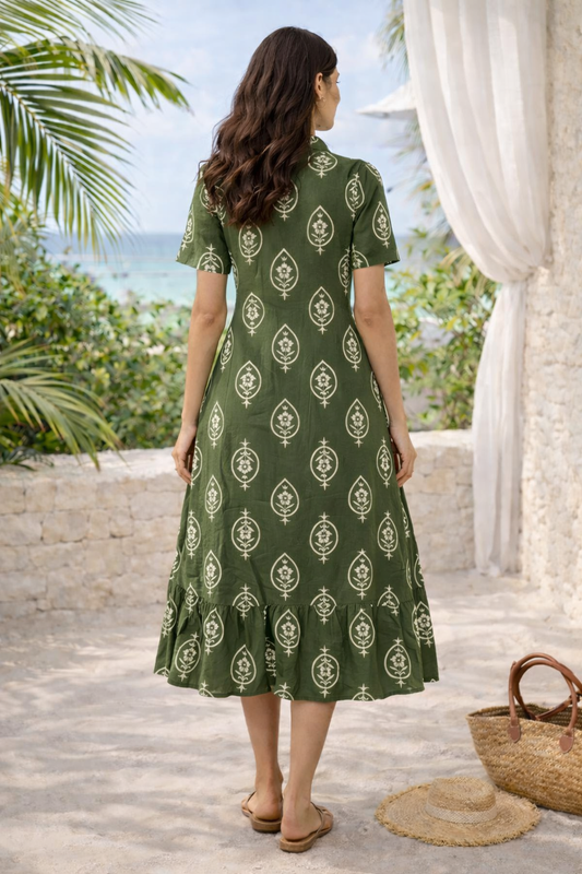 Summer A-line green dress