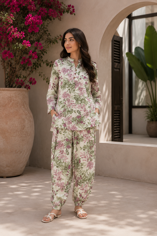 Green floral cotton coord set