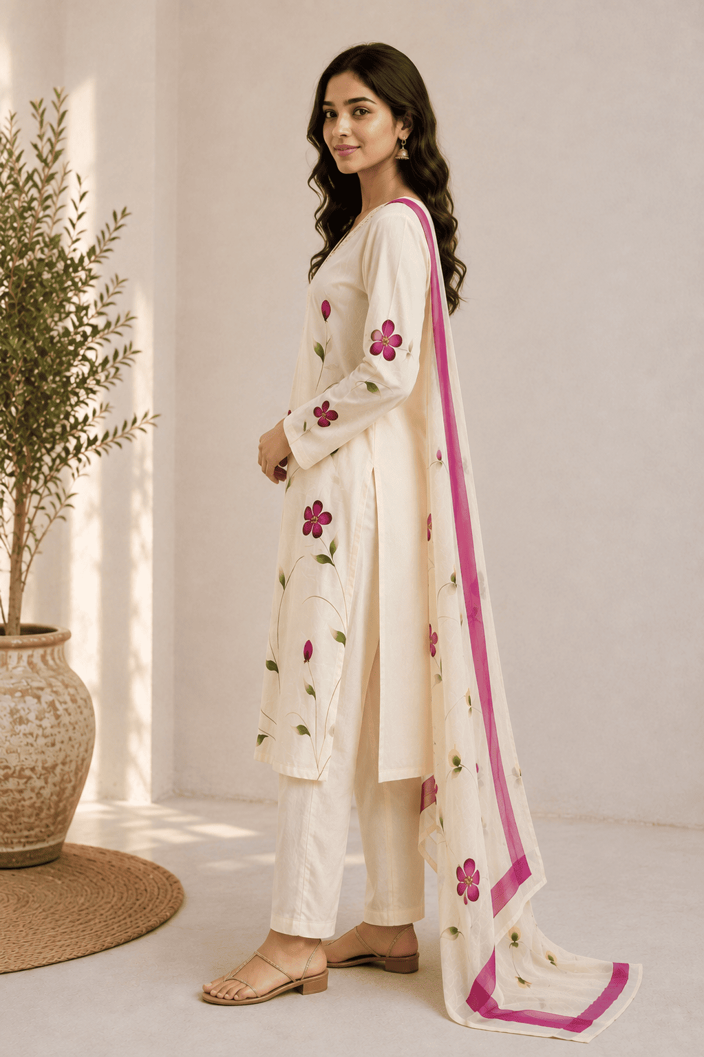 Hand paint  ivory suit set