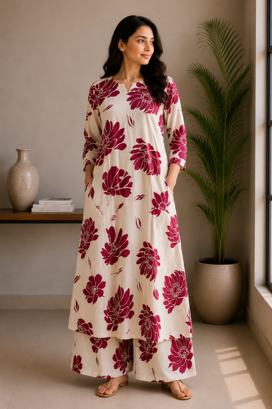 Flex printed long cotton coord set