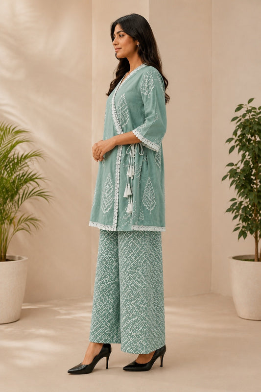 Pista green angrakha coord set