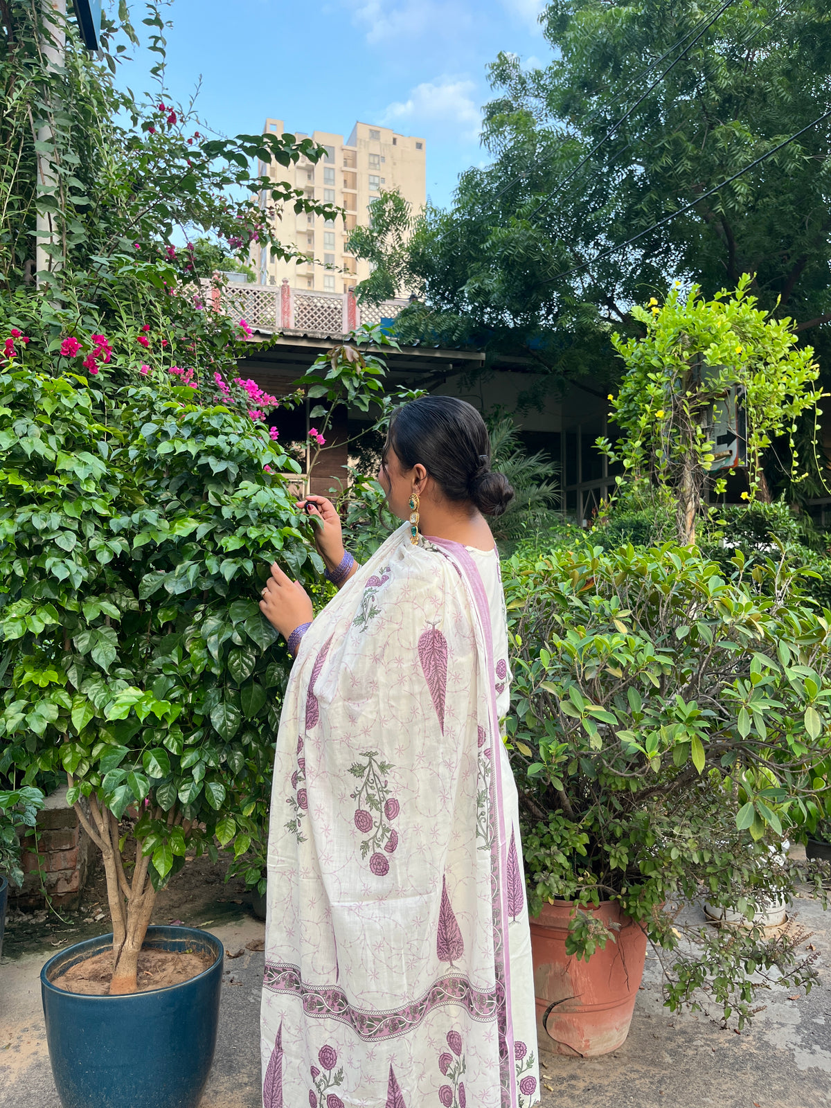 Cotton printed festive suit set - Purple