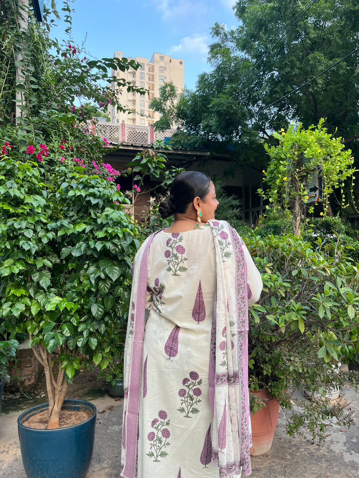 Cotton printed festive suit set - Purple