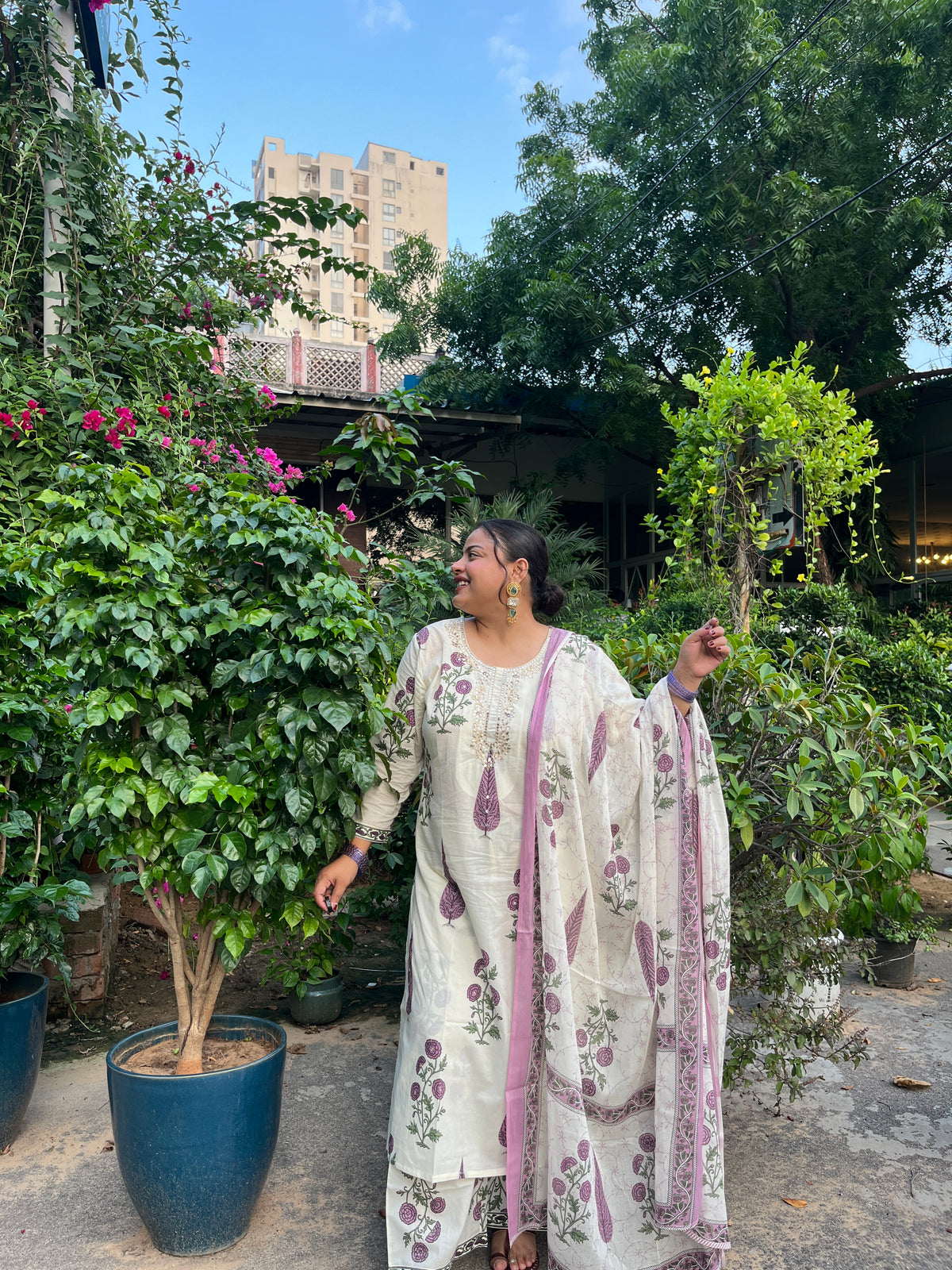 Cotton printed festive suit set - Purple
