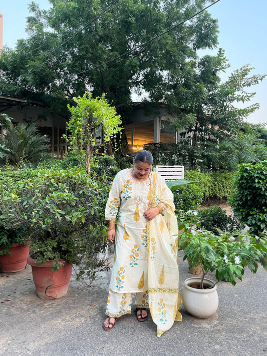 Cotton festive suit set - Yellow